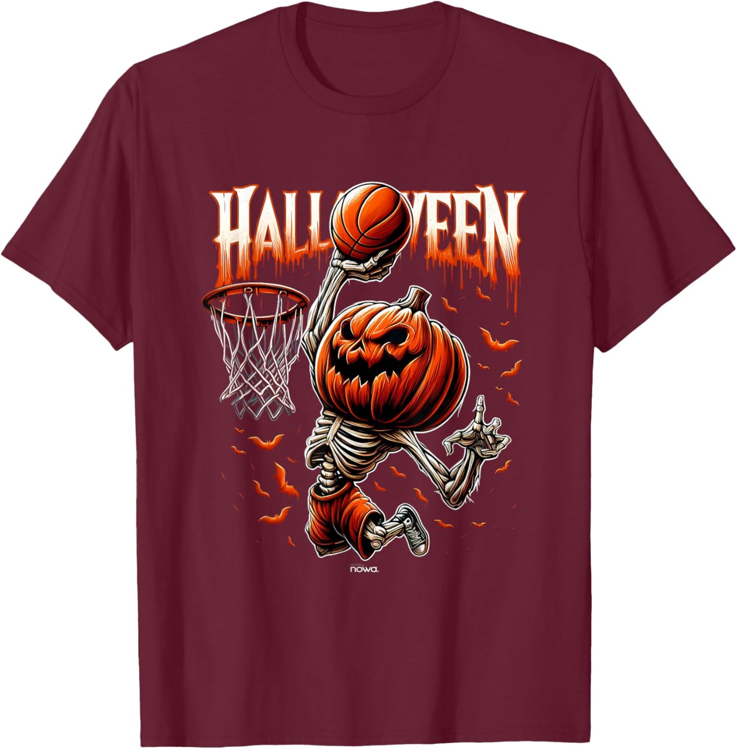 Halloween Basketball Scary Pumpkin Slam Dunk T-Shirt - T-Shirt | Maroon