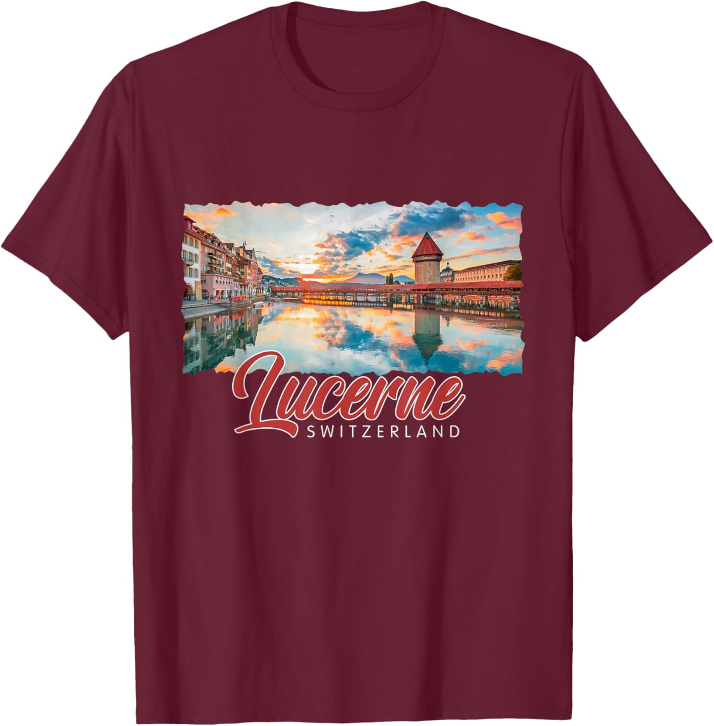 Vintage Lucerne Historic City Of Switzerland Travel Souvenir T-Shirt - T-Shirt | Maroon
