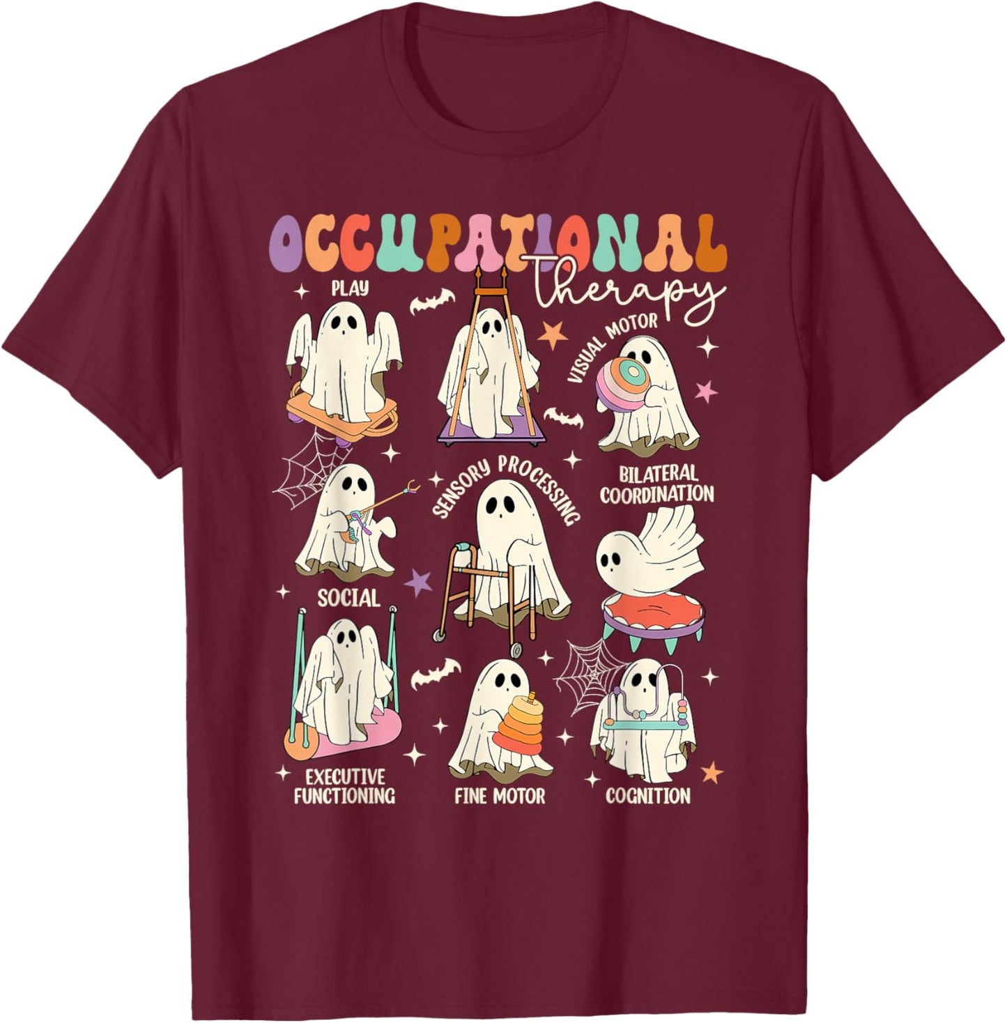 OT Occupational Therapy Therapist Spooky OTA Halloween Ghost T-Shirt - T-Shirt | Maroon