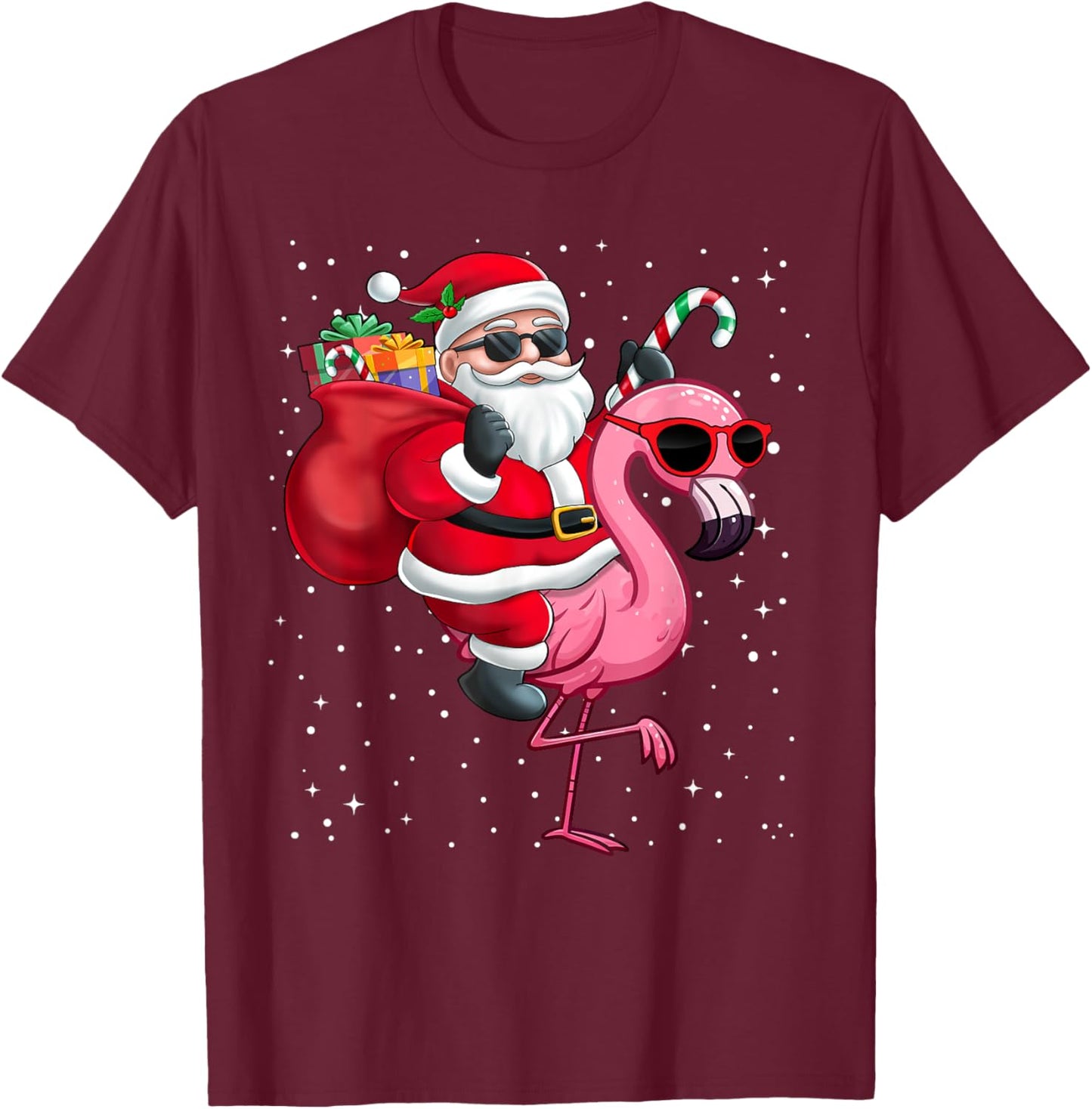 Santa Claus Riding A Flamingo Christmas Boy Girl Kids T-Shirt - T-Shirt | Maroon
