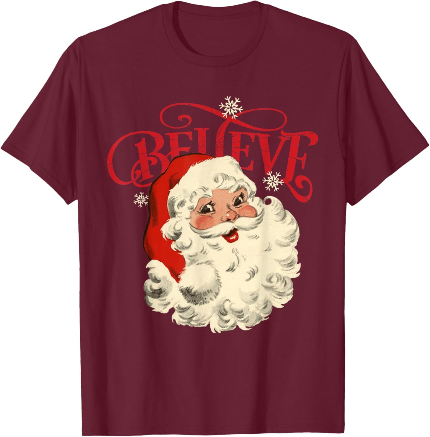 Believe Retro Christmas Santa Claus Xmas Men Women Kids T-Shirt - T-Shirt | Maroon