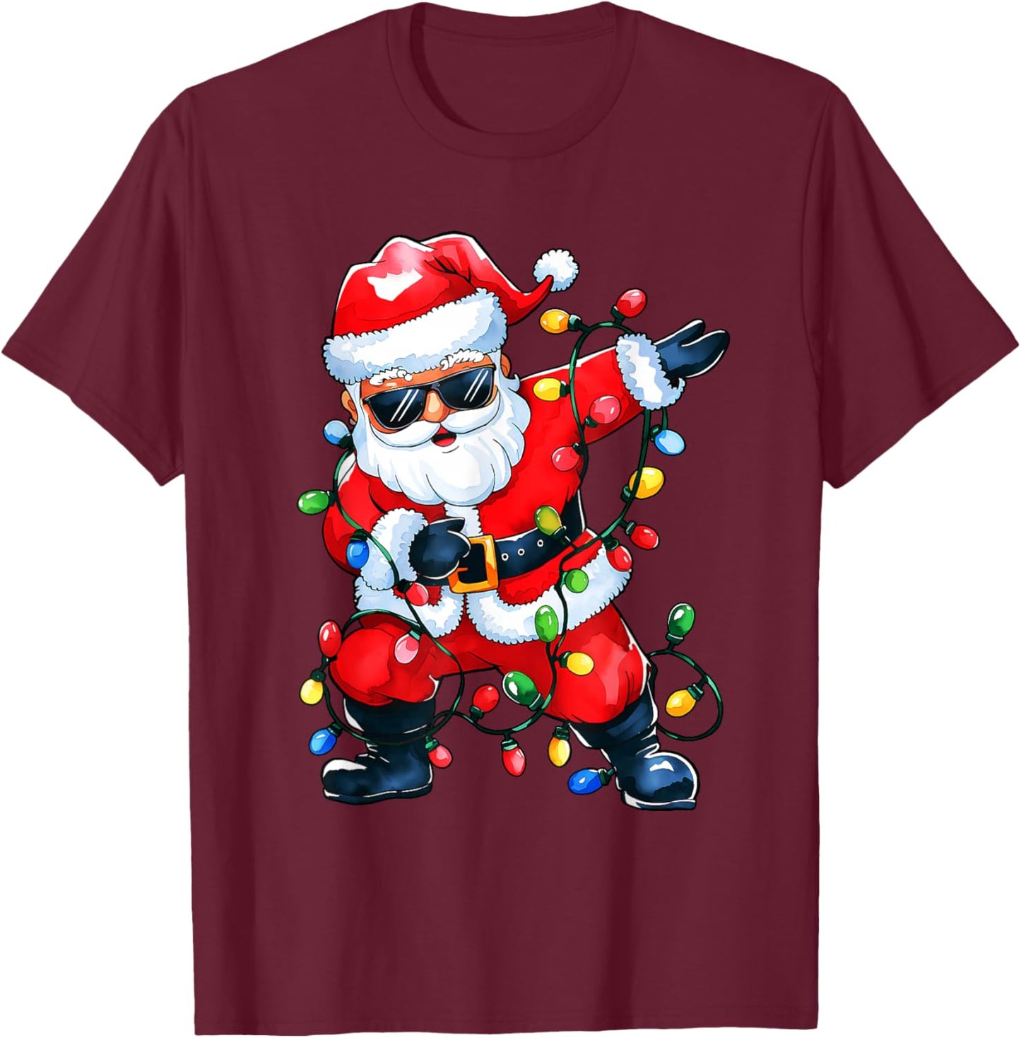 Dabbing Santa Xmas Light Girls Boys Kids Funny Christmas T-Shirt - T-Shirt | Maroon