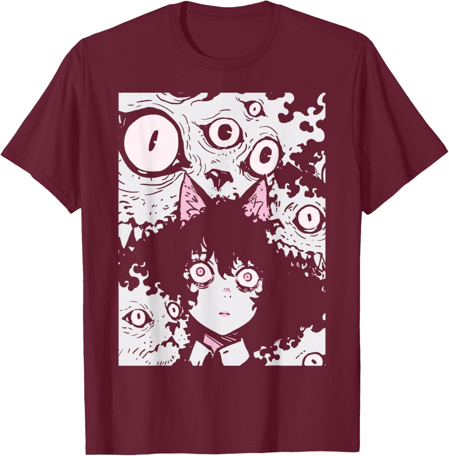 Horror Anime Manga Neko | Japan Japanese Creepy Kawaii Goth T-Shirt - T-Shirt | Maroon