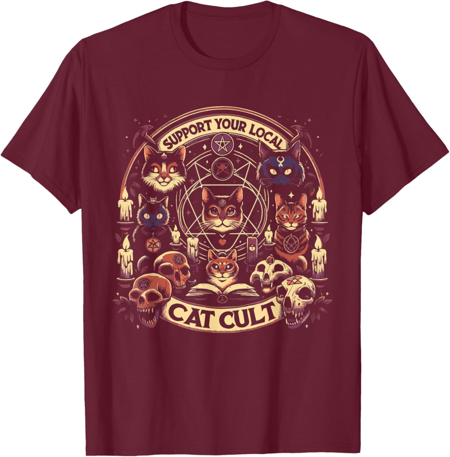 Funny Support Your Local Cat Cult Shirt Women Girls Kids T-Shirt - T-Shirt | Maroon