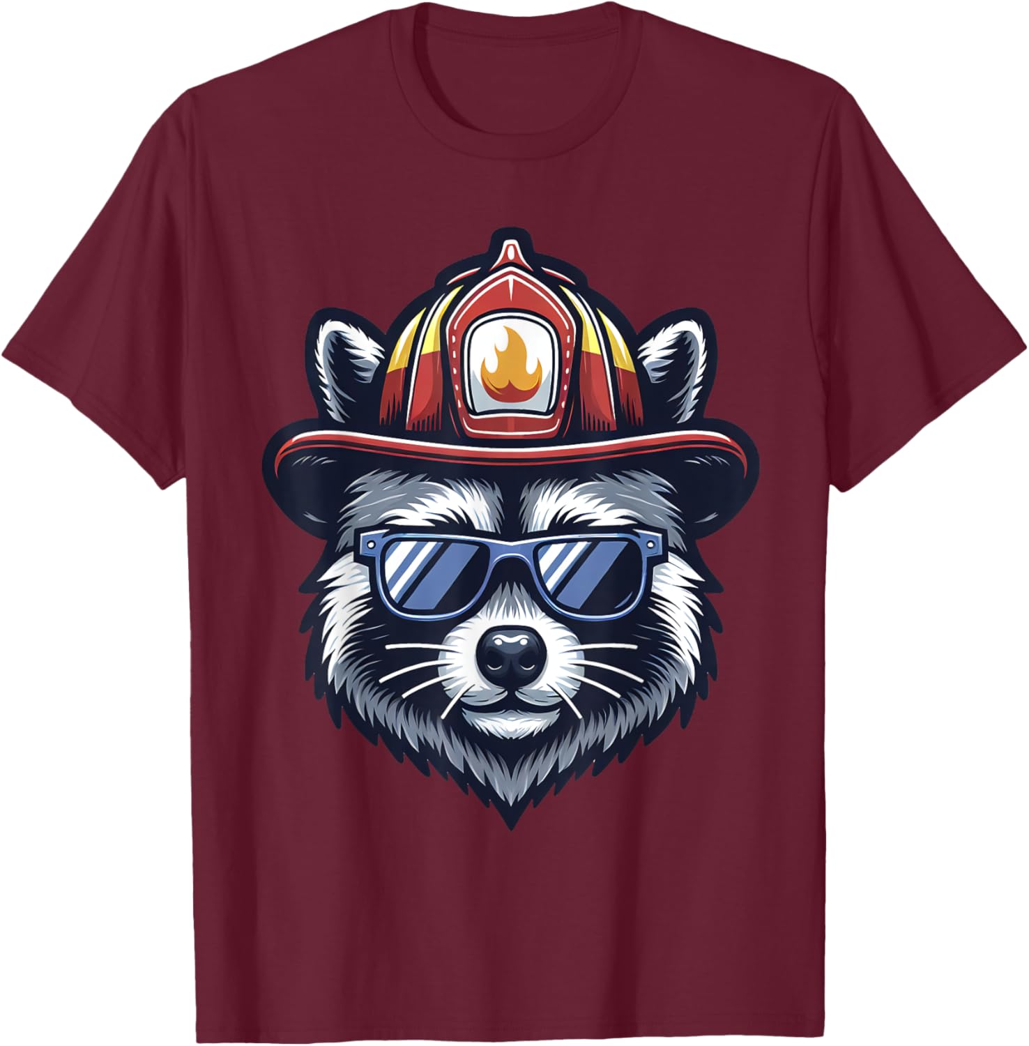Firefighter Raccoon Funny Fire department T-Shirt - T-Shirt | Maroon