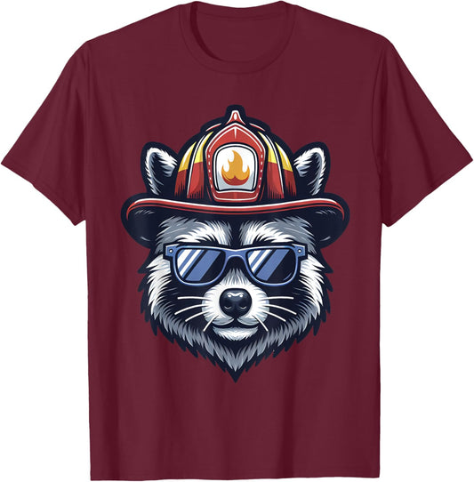 Firefighter Raccoon Funny Fire department T-Shirt - T-Shirt | Maroon