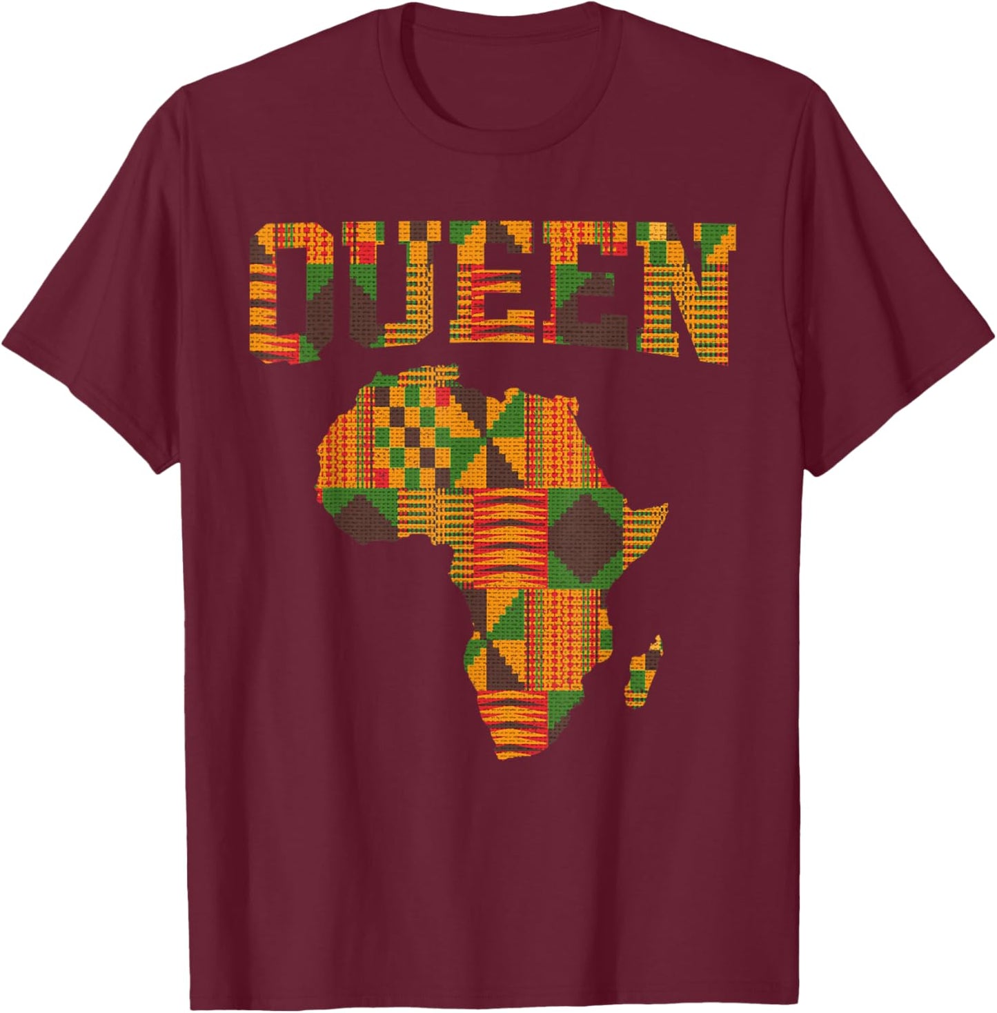 African Queen Art Girls Kente Cloth African Print T-Shirt - T-Shirt | Maroon