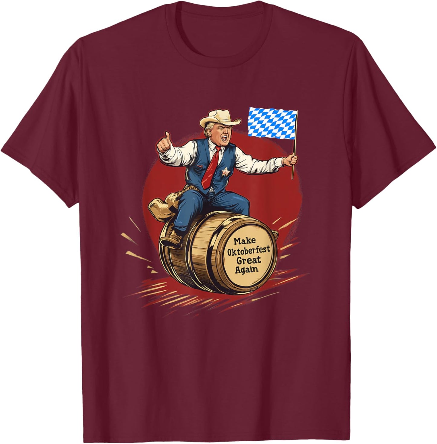 Make Oktoberfest Great Again Trump Riding Beer Barrel T-Shirt - T-Shirt | Maroon