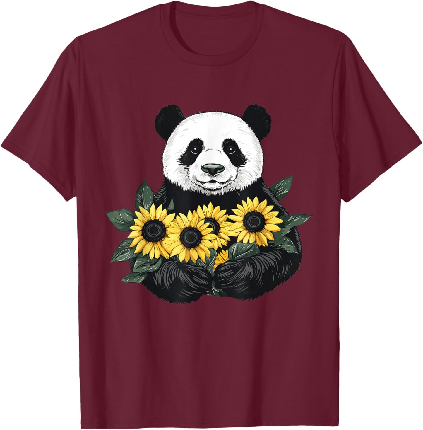 Panda bear with sunflowers, Panda Bear T-Shirt - T-Shirt | Maroon