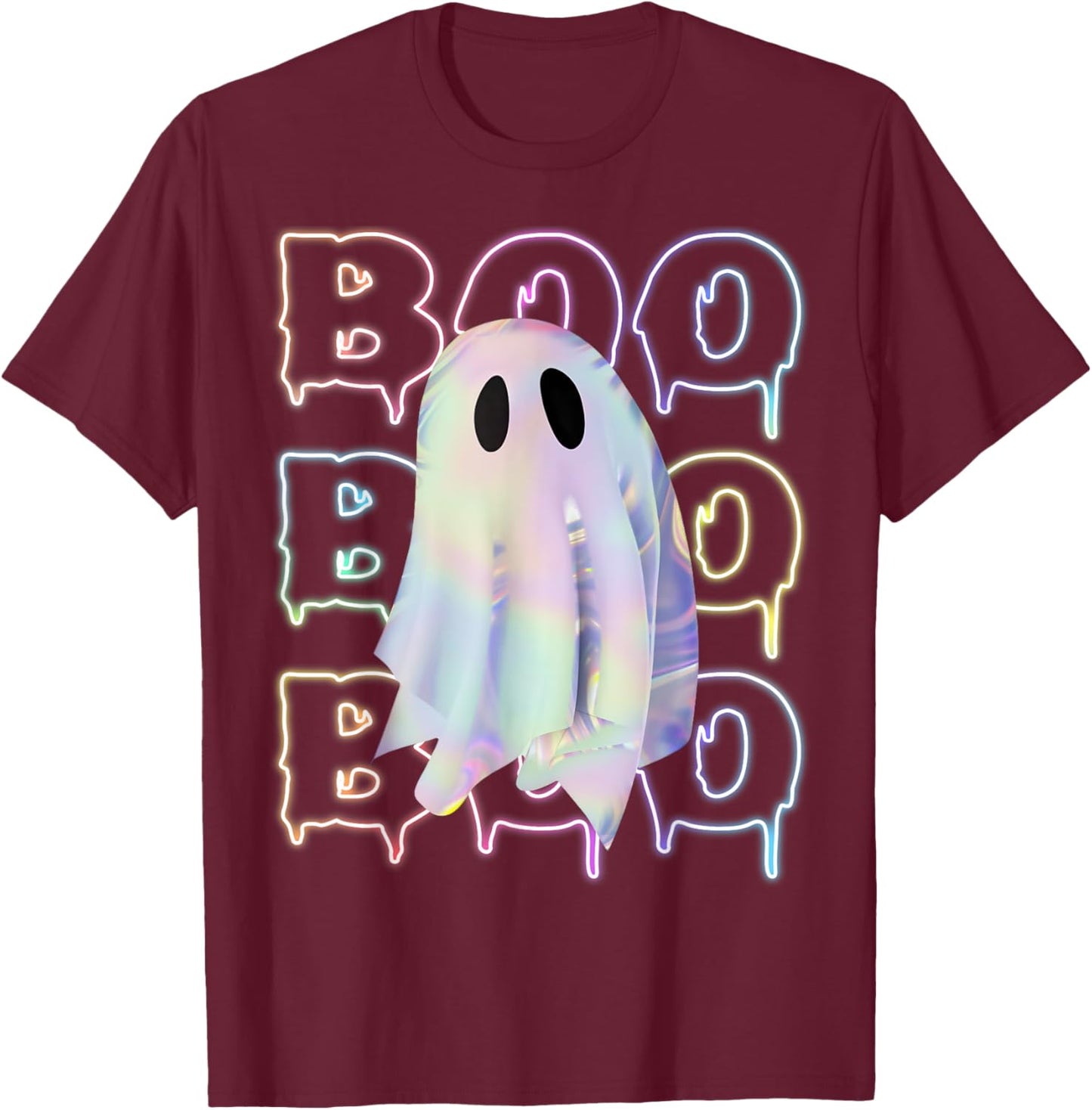 Funny Boo Cute Ghost Neon Halloween Costume boy kids girl T-Shirt - T-Shirt | Maroon