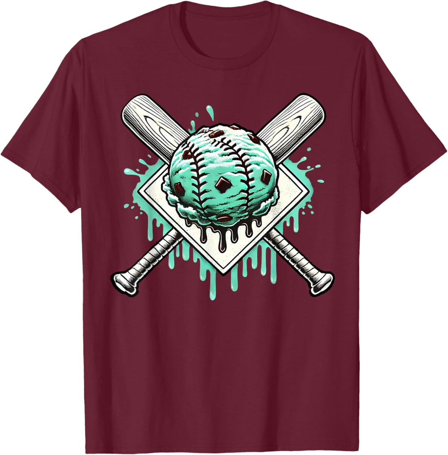 Baseball Home Plate Drip Boys Mint Chocolate Chip Spinkle T-Shirt - T-Shirt | Maroon