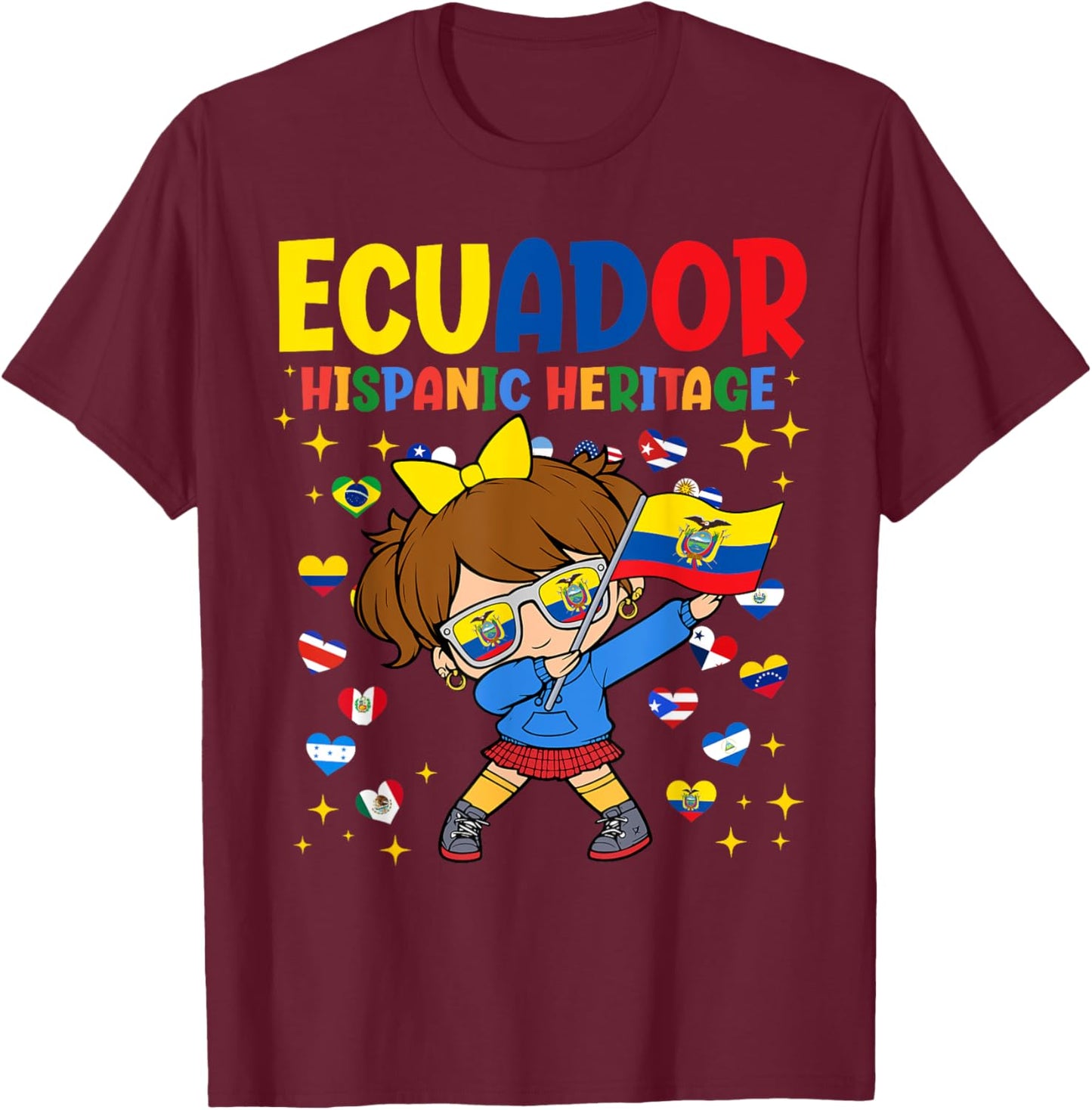 Hispanic Heritage Month Ecuador Flag Ecuadorian Girl Kids T-Shirt - T-Shirt | Maroon