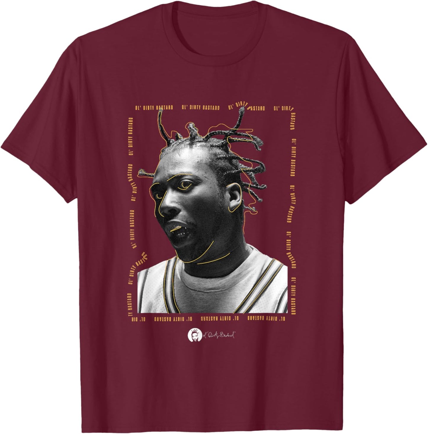 Ol' Dirty Bastard ODB Line Art Portrait T-Shirt - T-Shirt | Maroon