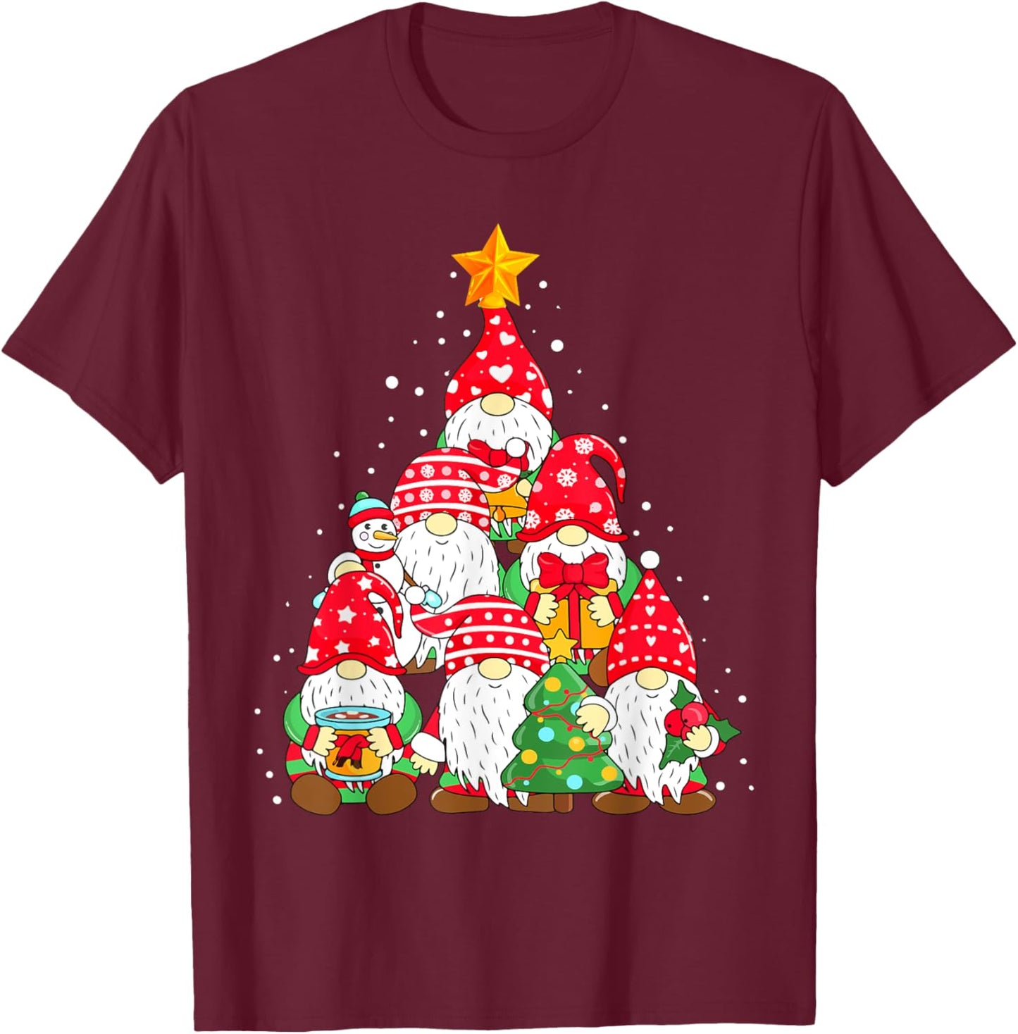 Christmas Gnome Shirt for Family Pajamas Gnome Xmas Tree T-Shirt - T-Shirt | Maroon