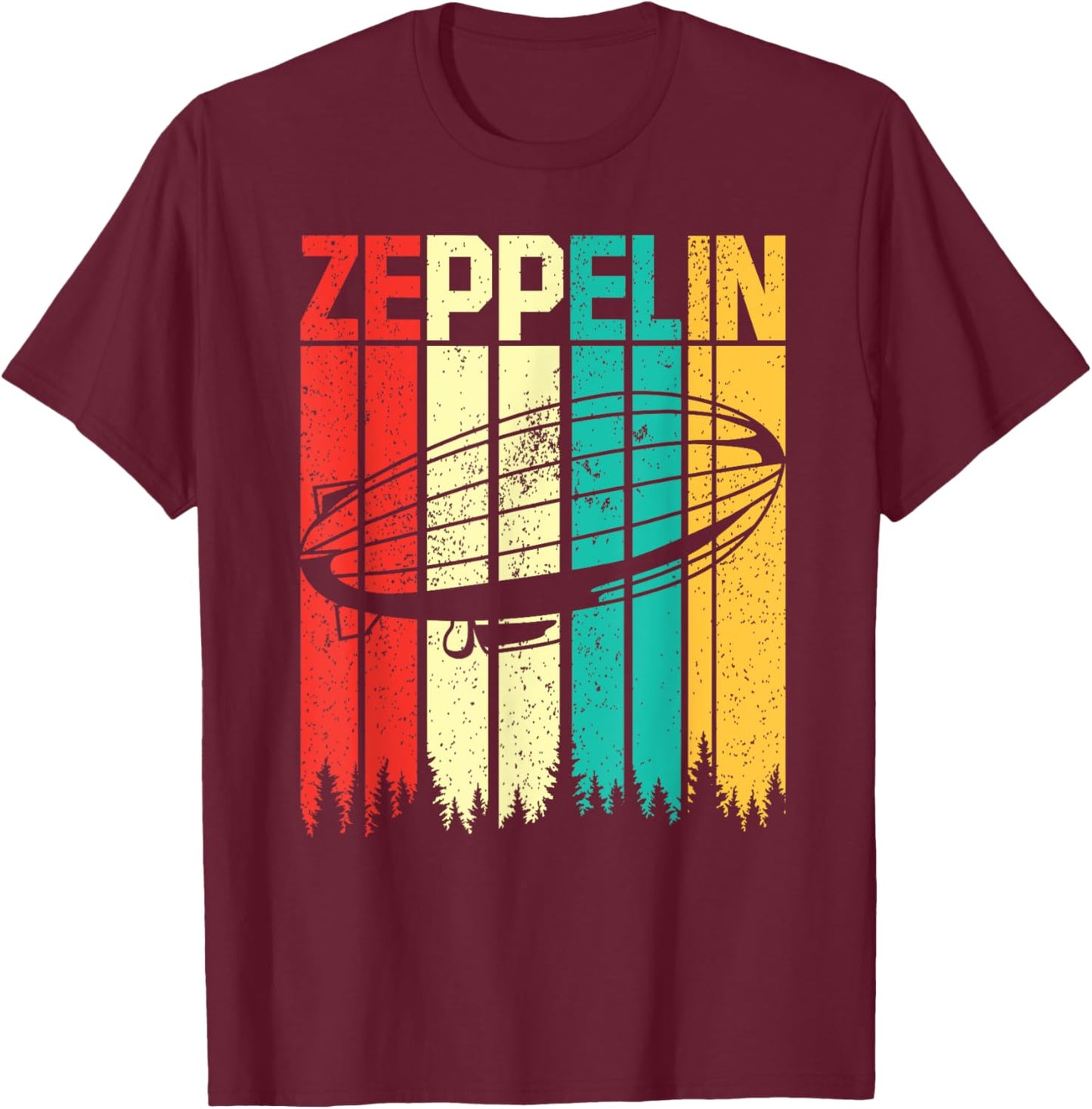 Vintage Zeppelin Funny Sunset Airship Pilot Dirigible Lovers T-Shirt - T-Shirt | Maroon