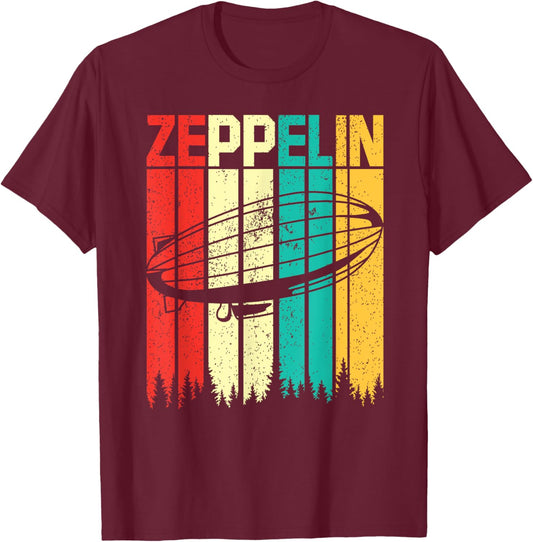 Vintage Zeppelin Funny Sunset Airship Pilot Dirigible Lovers T-Shirt - T-Shirt | Maroon