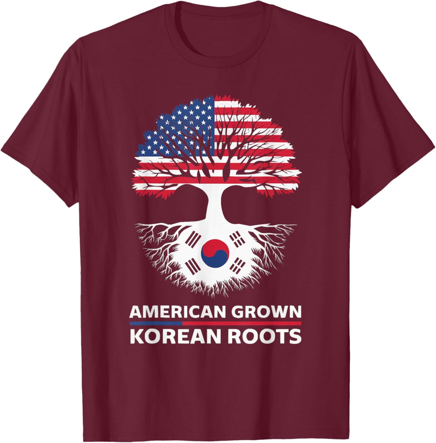 Half American Half Korean USA Flag South Korea America T-Shirt - T-Shirt | Maroon