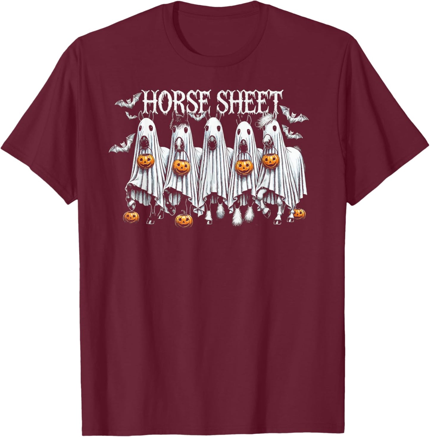 Horse Sheet Funny Ghost Horses Pumpkin Halloween Costume T-Shirt - T-Shirt | Maroon