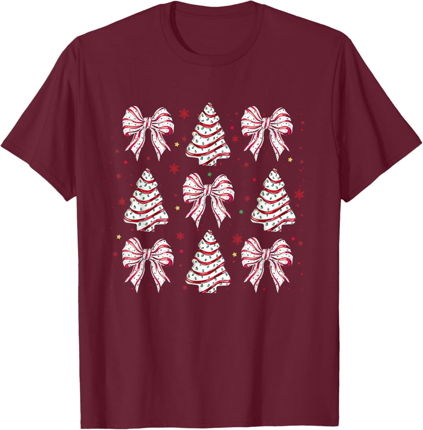 Merry Christmas Xmas Family Matching Apparel Coquette Christmas Tree Cake Bow Girly -Kids Black Small T-Shirt - T-Shirt | Maroon