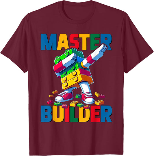 Dabbing Blocks Bricks Building Kids Boys Fun Master Builder T-Shirt - T-Shirt | Maroon