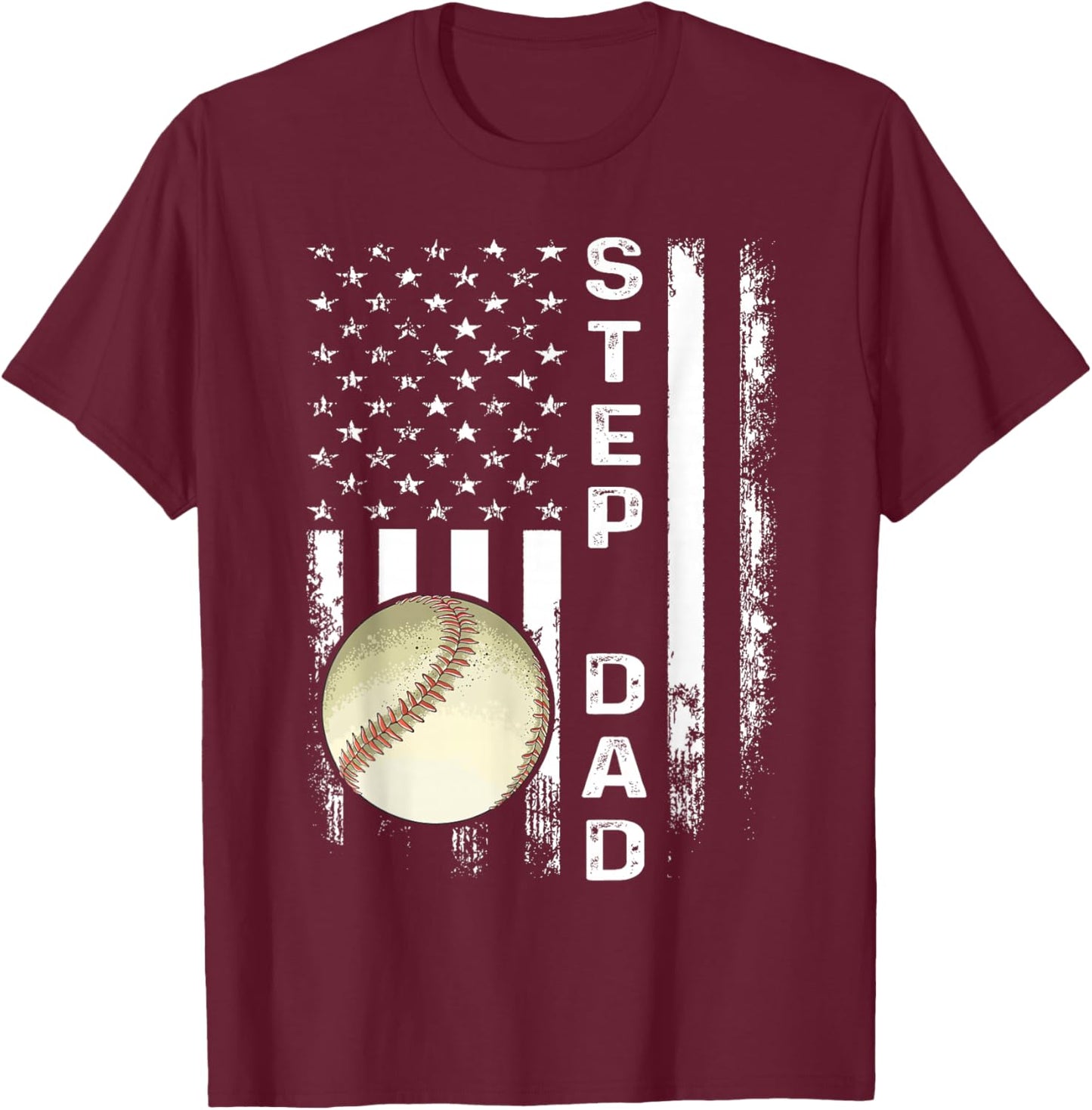 Baseball Step Dad America Flag Vintage Christmas Xmas T-Shirt - T-Shirt | Maroon