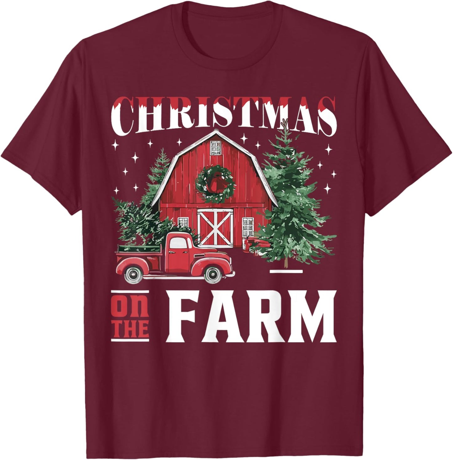 Christmas On The Farm Xmas Barn Truck Gift Cute Winter Classic Fit Black Solid Short Sleeve T-Shirt - T-Shirt | Maroon