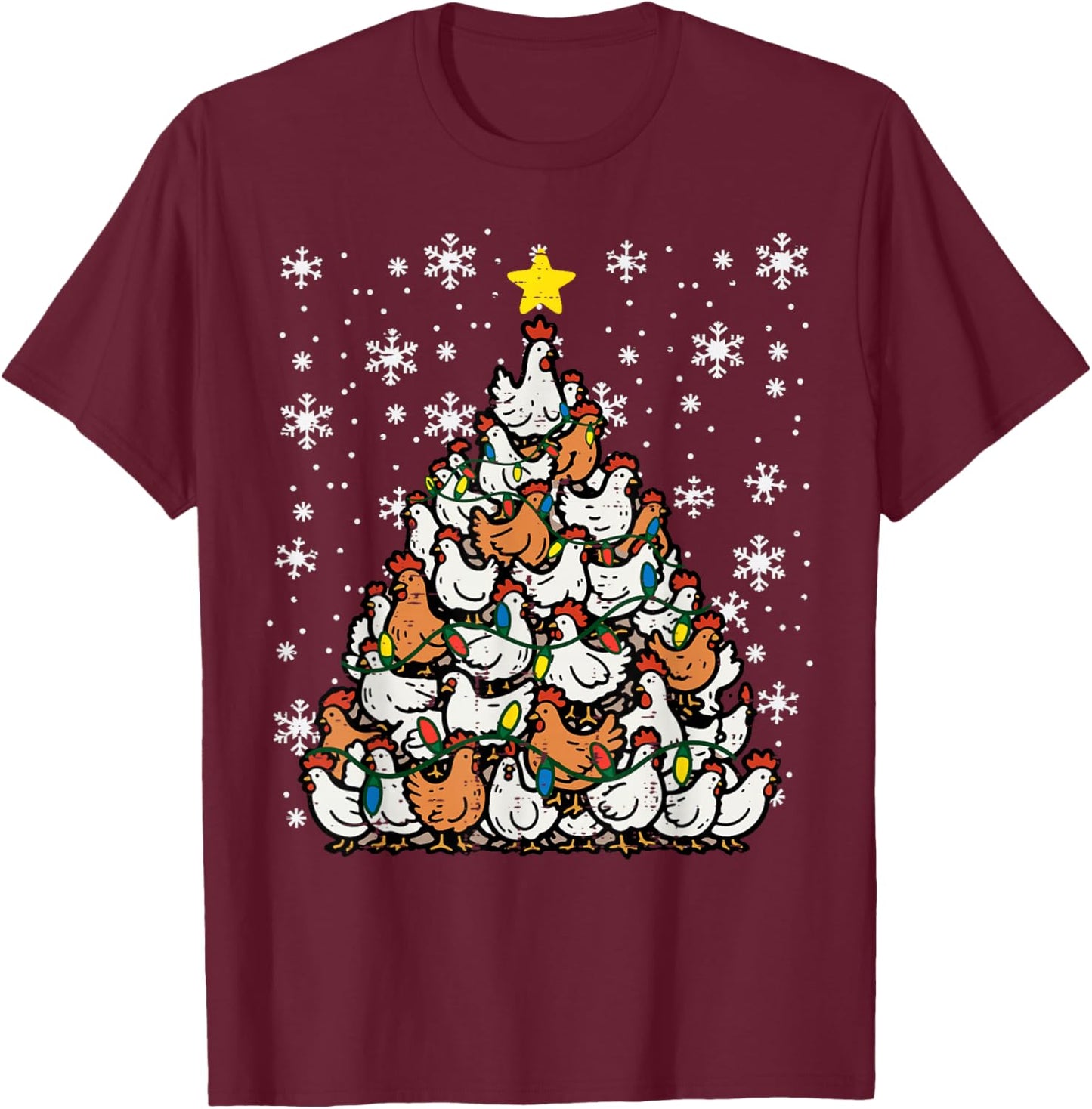 Christmas Chickens Xmas Tree Hens Farm Farmer Women Kids Men T-Shirt - T-Shirt | Maroon