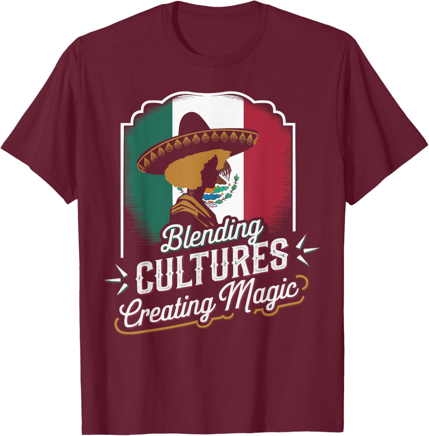 Half Mexican Half African American USA Flag Black America T-Shirt - T-Shirt | Maroon