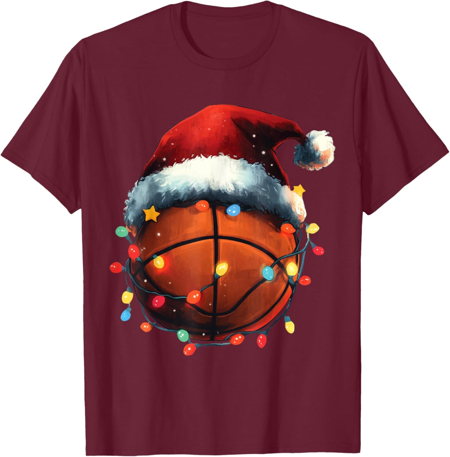 Basketball Player Xmas Santa Hat Basketball Funny Christmas T-Shirt - T-Shirt | Maroon