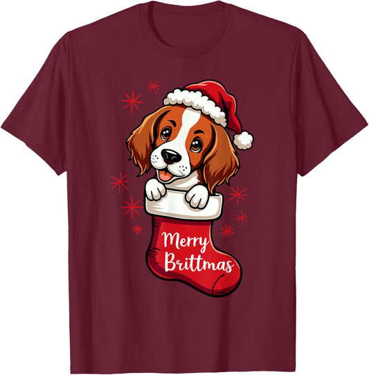 Brittany spaniel Dog Christmas 2024 Funny T-Shirt - T-Shirt | Maroon