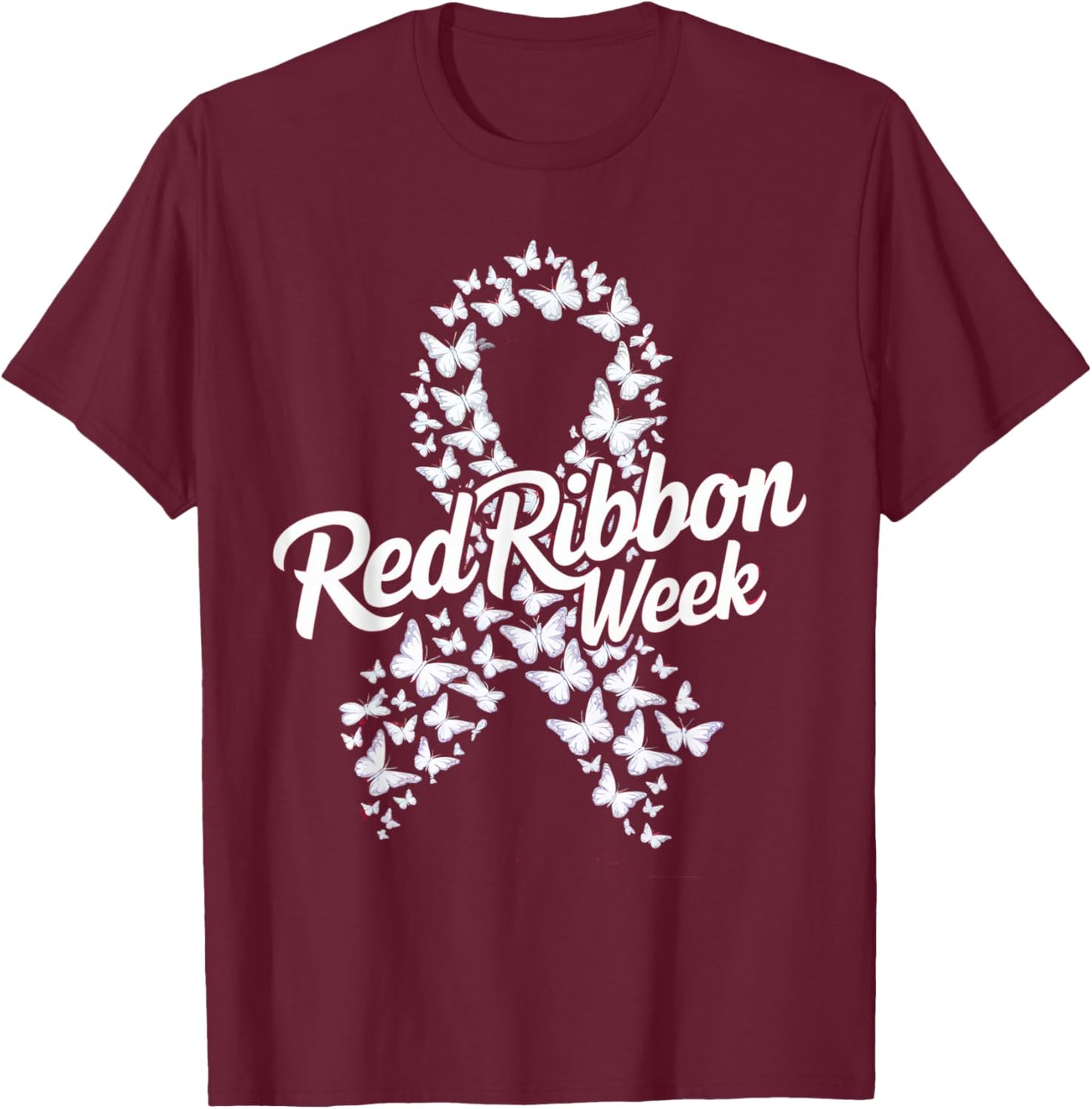 Red Ribbon Week 2025 HOPE LOVE SUPPORT Red Ribbon Week T-Shirt - T-Shirt | Maroon