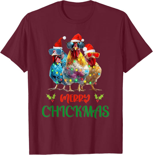 Merry Chickmas Ornament Lights Chicken Farmer Christmas T-Shirt - T-Shirt | Maroon