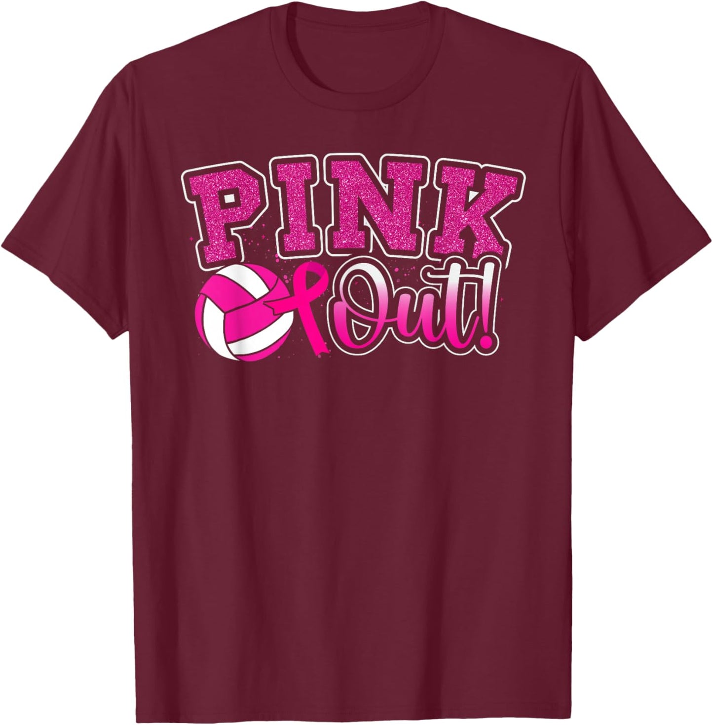 Pink Out Tackle Breast Cancer Awareness Volleyball Men Women T-Shirt - T-Shirt | Maroon
