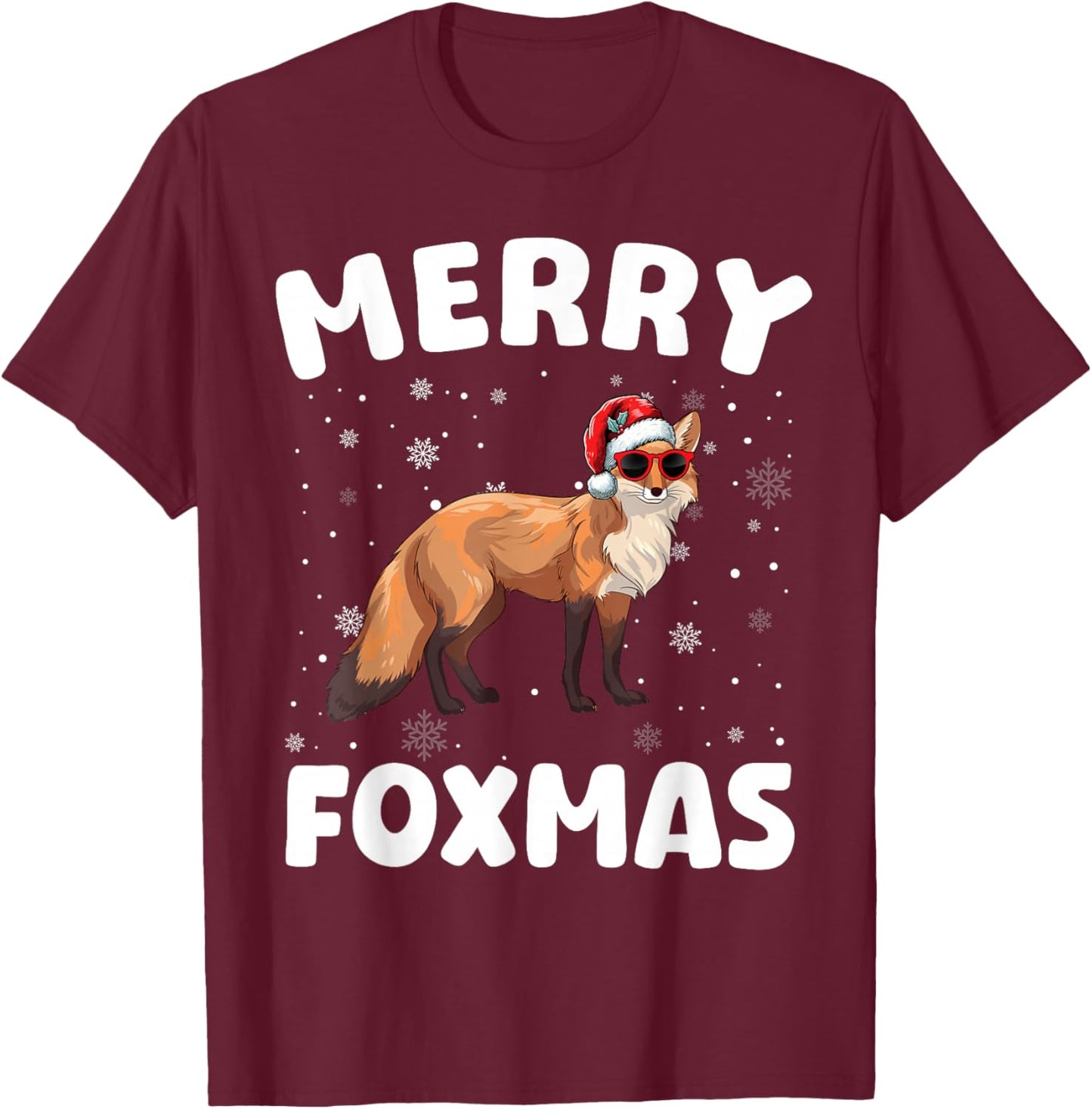 Merry Christmas Fox Merry Foxmas Funny Boy Girl Kids T-Shirt - T-Shirt | Maroon