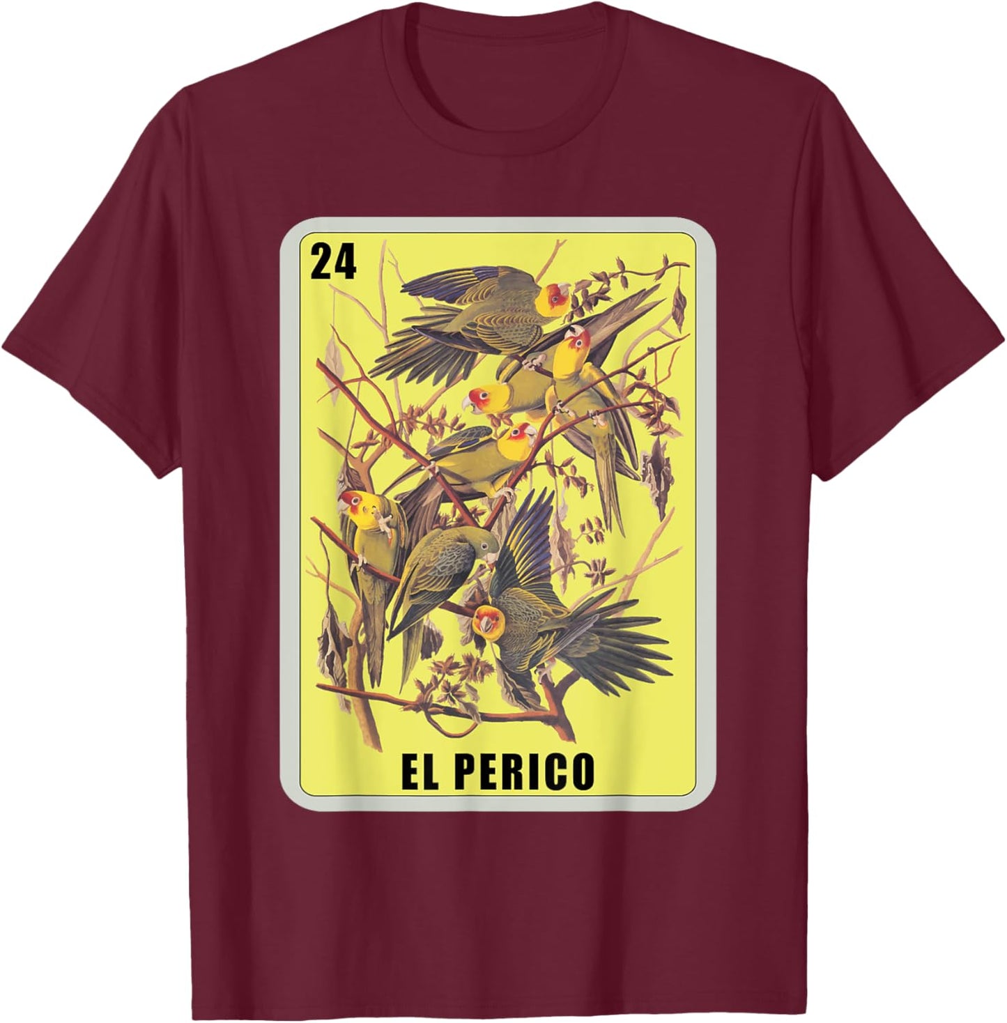 El Perico Card Parakeet Mexican Lottery Card T-Shirt - T-Shirt | Maroon
