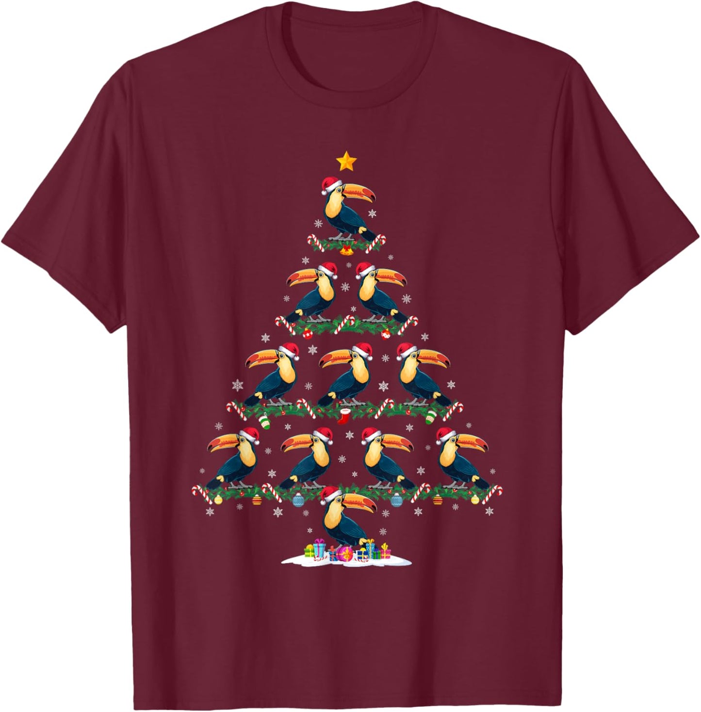 Toucans Christmas Tree Pajama Men Women Kids Ugly Xmas T-Shirt - T-Shirt | Maroon