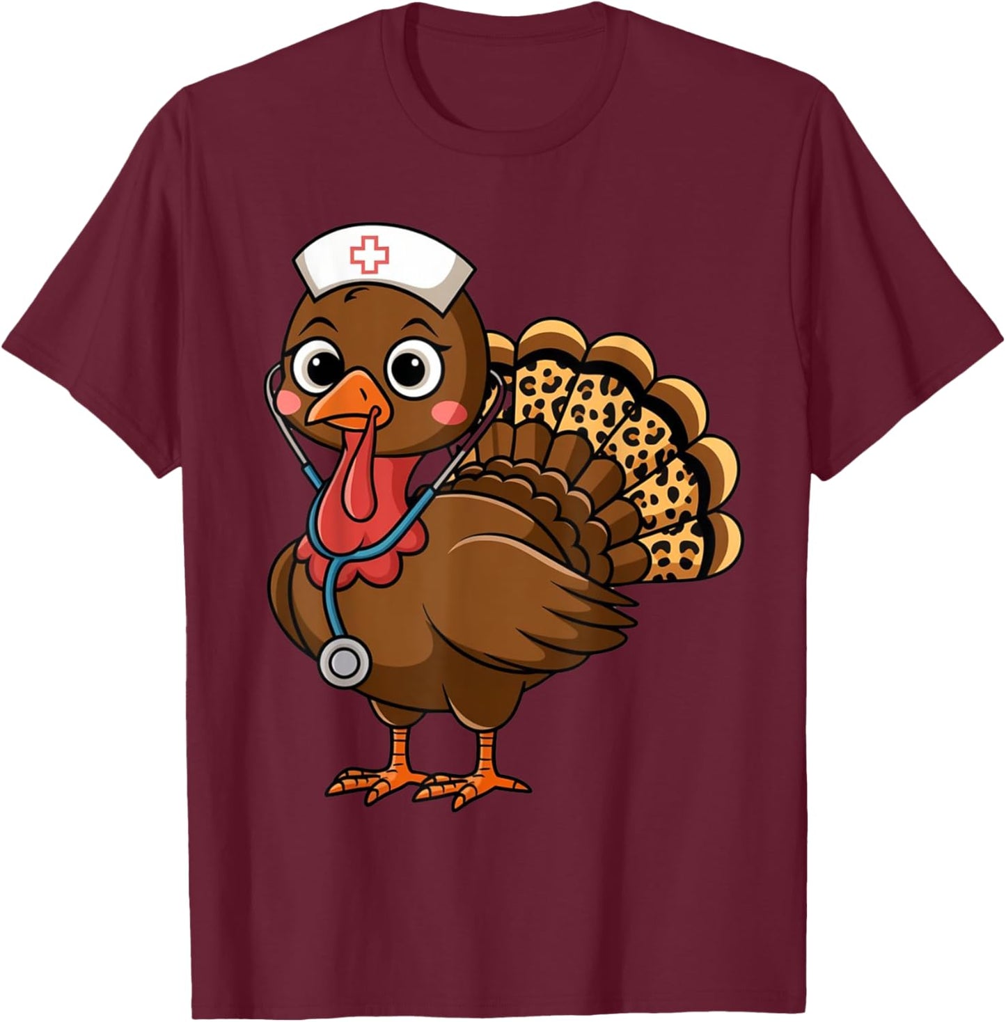 Turkey Nurse Stethoscope Thanksgiving Fall Scrub Top Women T-Shirt - T-Shirt | Maroon