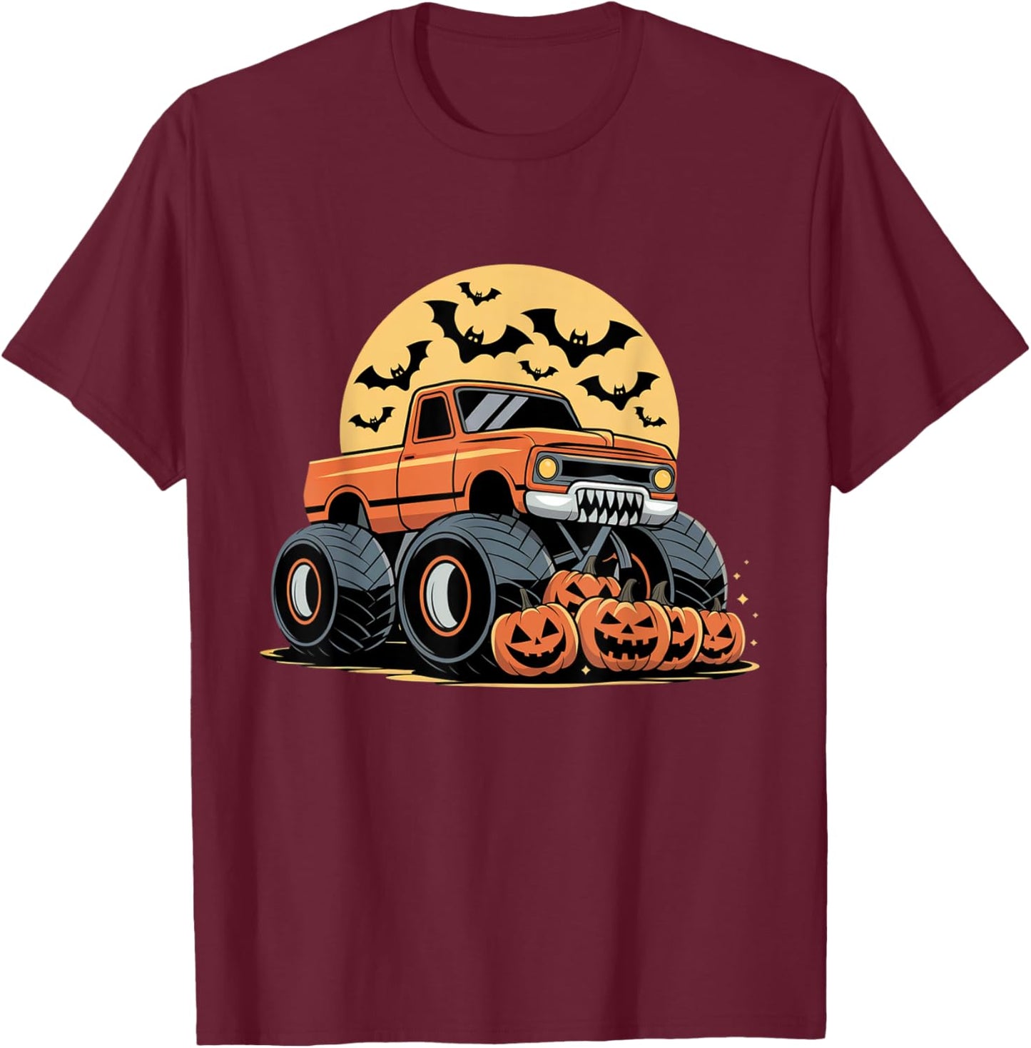 Halloween Shirts for Kids Boys Monster Truck Pumpkins T-Shirt - T-Shirt | Maroon