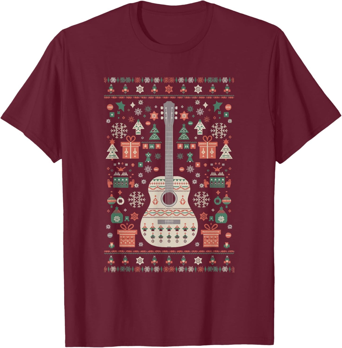 Guitar Ugly Christmas T-Shirt - T-Shirt | Maroon