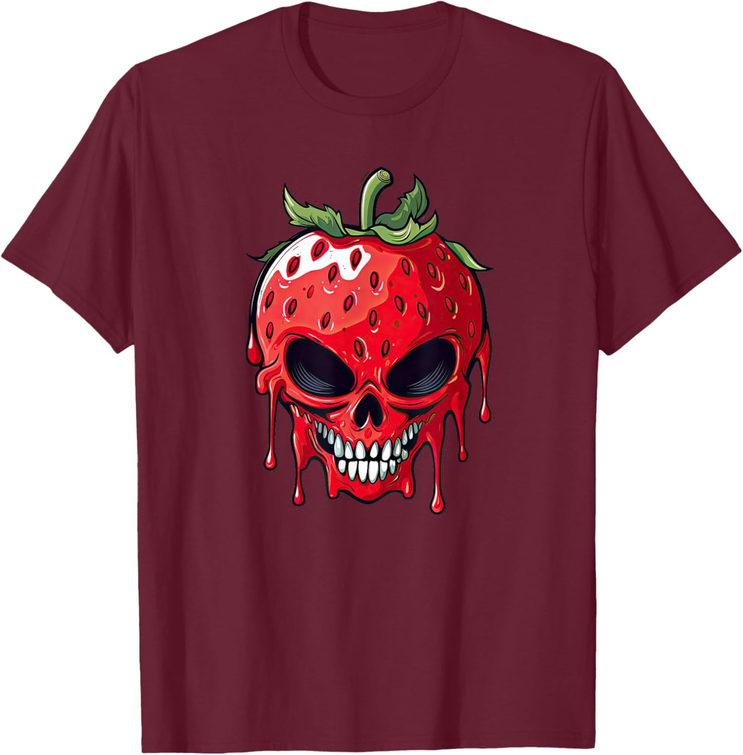 Scary Strawberry Groovy Halloween Skull T-Shirt - T-Shirt | Maroon