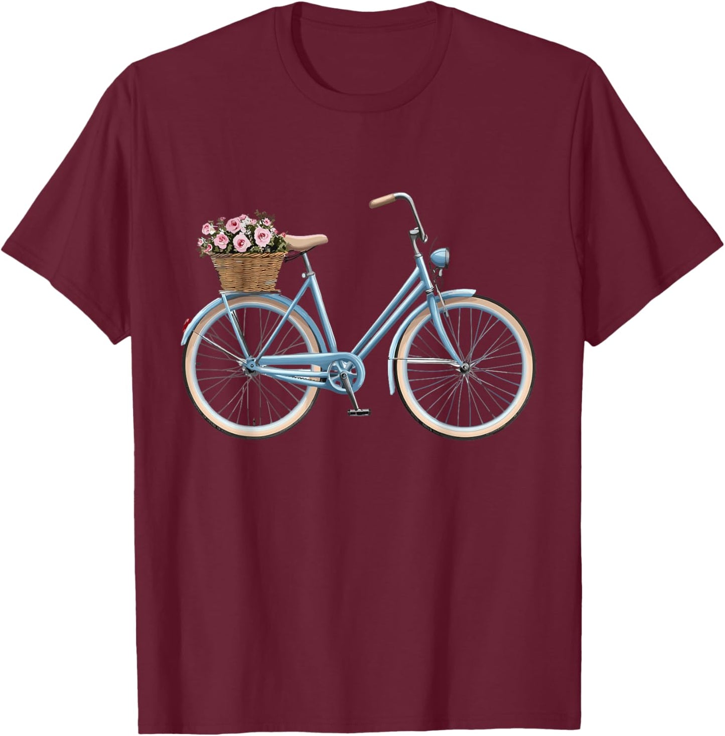 Bicycle with Basket of Flowers, Cyclist T-Shirt - T-Shirt | Maroon