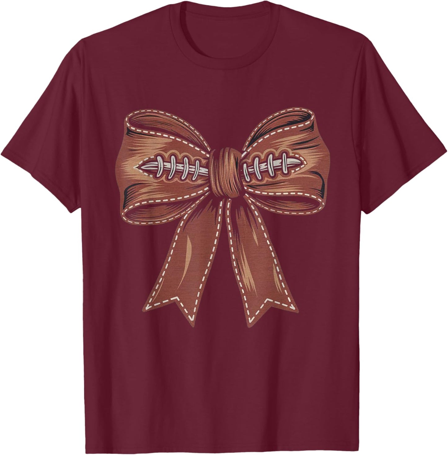 Coquette Bow Pumpkin American Football Autumn Thanksgiving T-Shirt - T-Shirt | Maroon