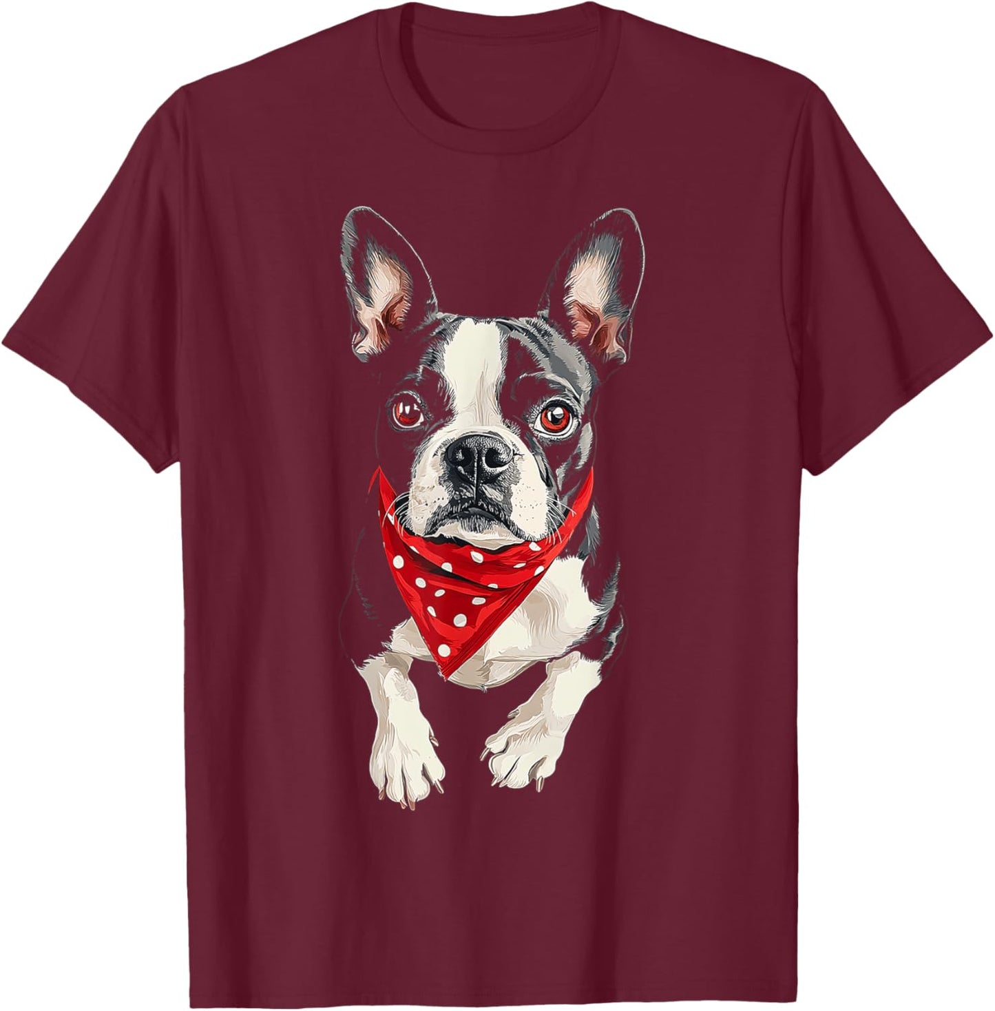 Boston Terrier Dog Motif Pet Illustration Boston Terrier Women Kids T-Shirt - T-Shirt | Maroon