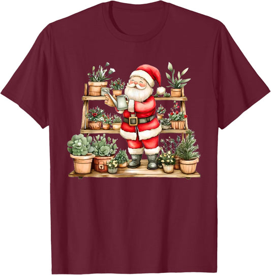 Christmas Plants Funny Xmas Santa Gardener Plant Garden PJ T-Shirt - T-Shirt | Maroon