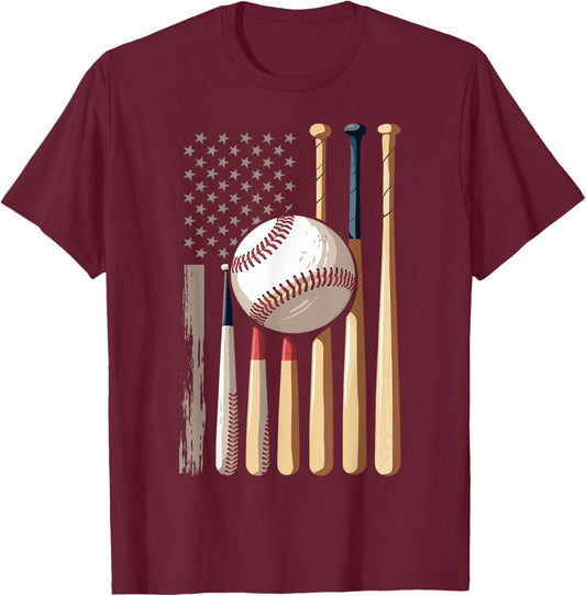 Baseball American Flag T-Shirt - T-Shirt | Maroon