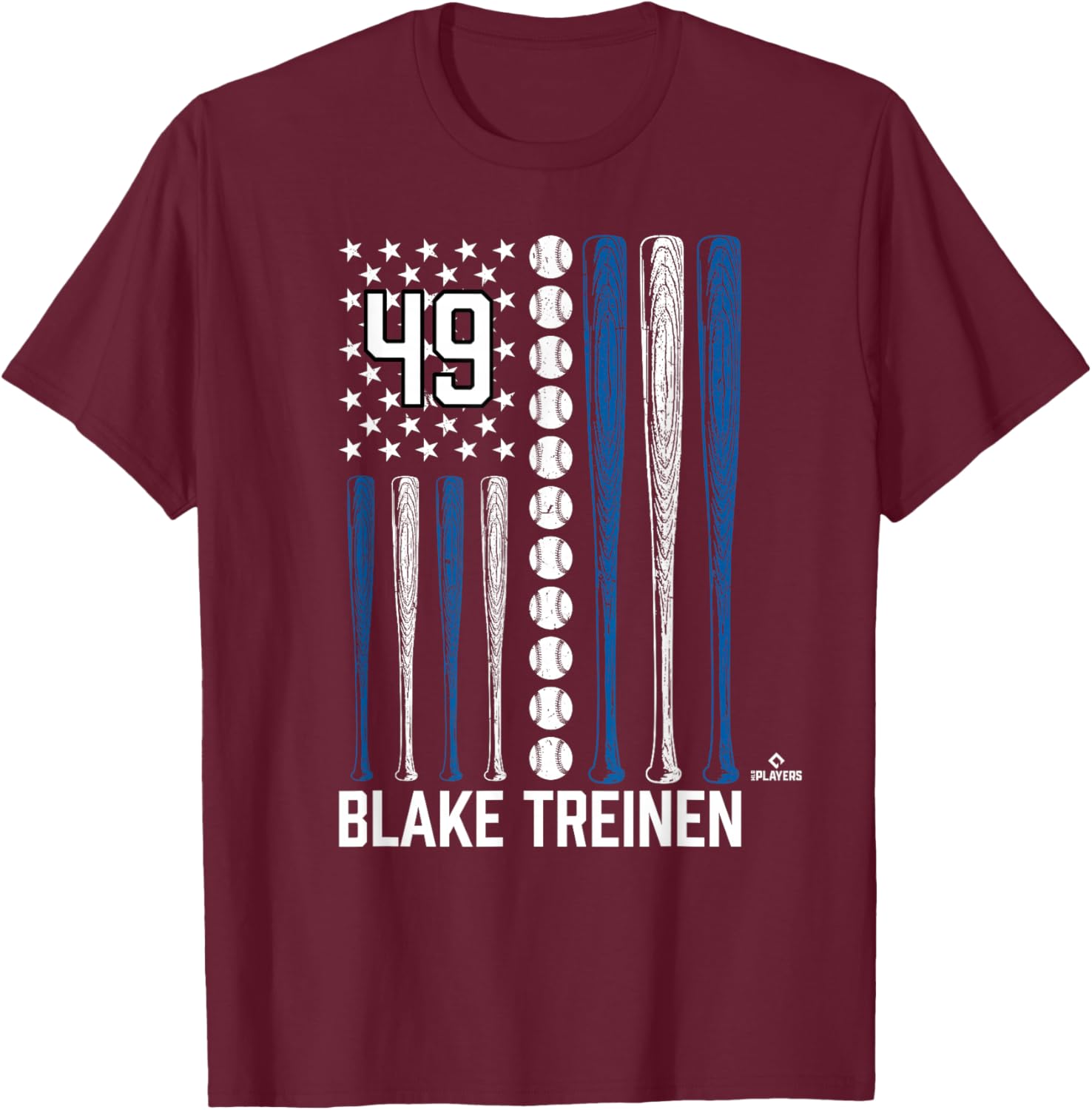 Baseball American Flag Blake Treinen Los Angeles Baseball T-Shirt - T-Shirt | Maroon