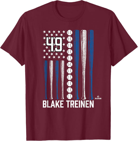 Baseball American Flag Blake Treinen Los Angeles Baseball T-Shirt - T-Shirt | Maroon