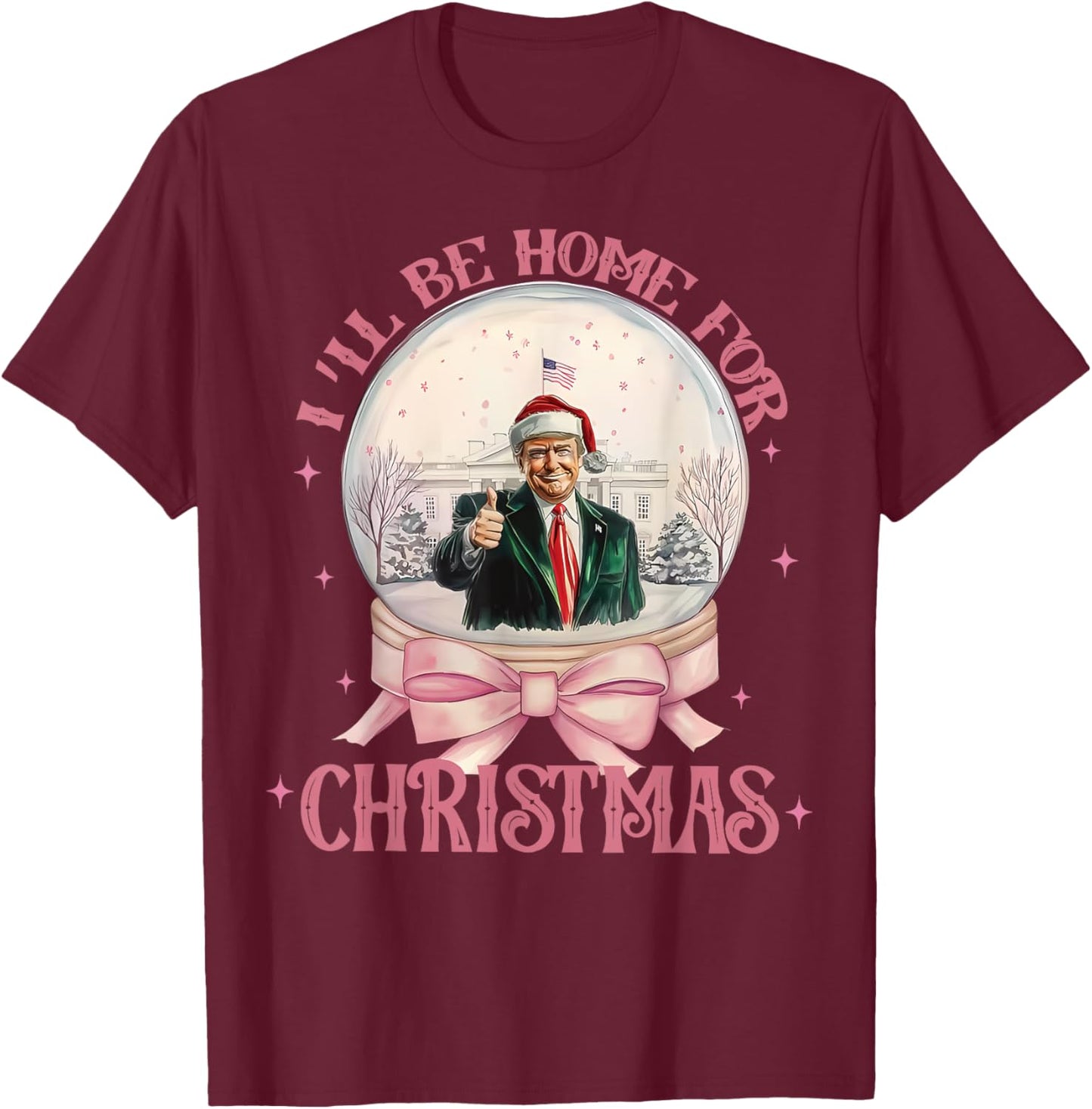 Funny Trump 2024 I'll Be Home Christmas Santa Xmas Pajamas T-Shirt - T-Shirt | Maroon