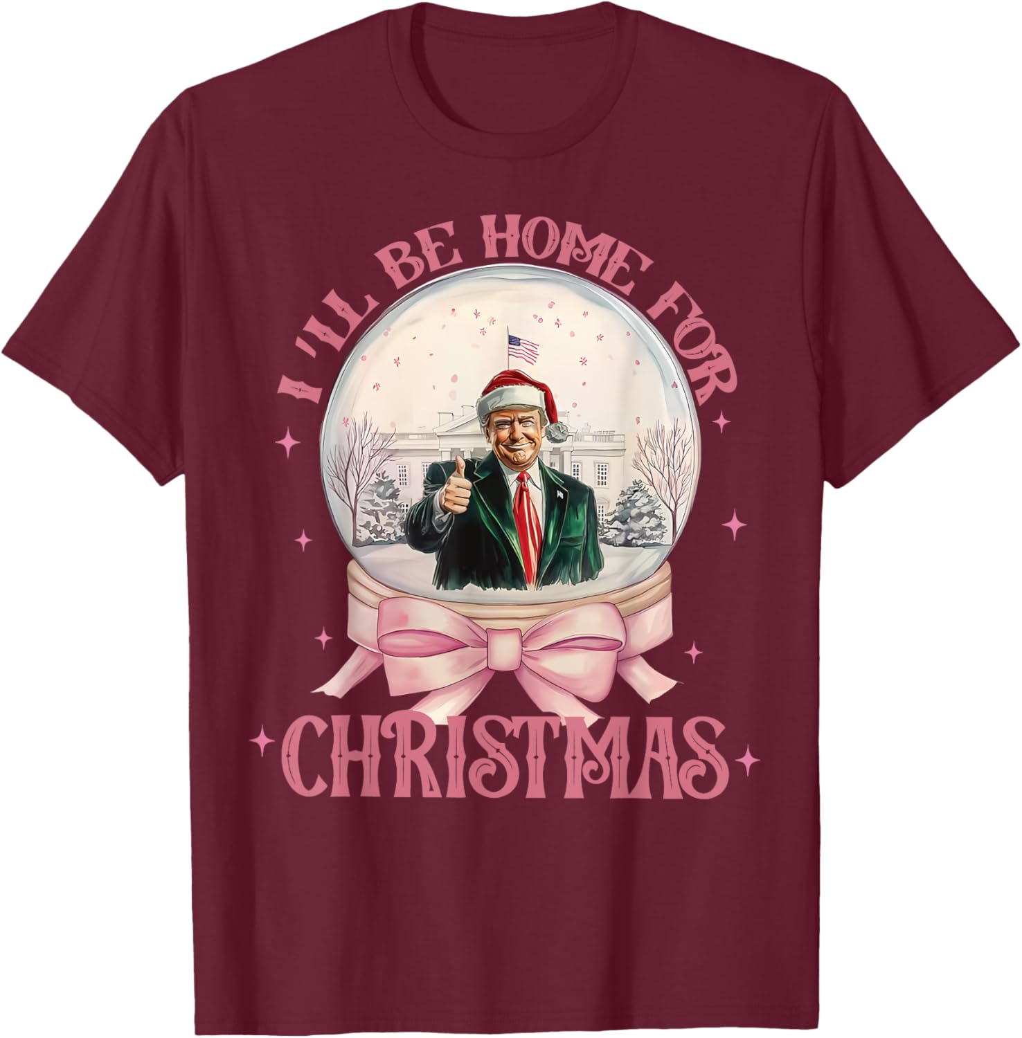Funny Trump 2024 I'll Be Home Christmas Santa Xmas Pajamas T-Shirt - T-Shirt | Maroon