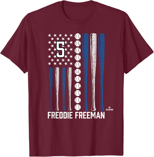Baseball American Flag Freddie Freeman Los Angeles Baseball T-Shirt - T-Shirt | Maroon